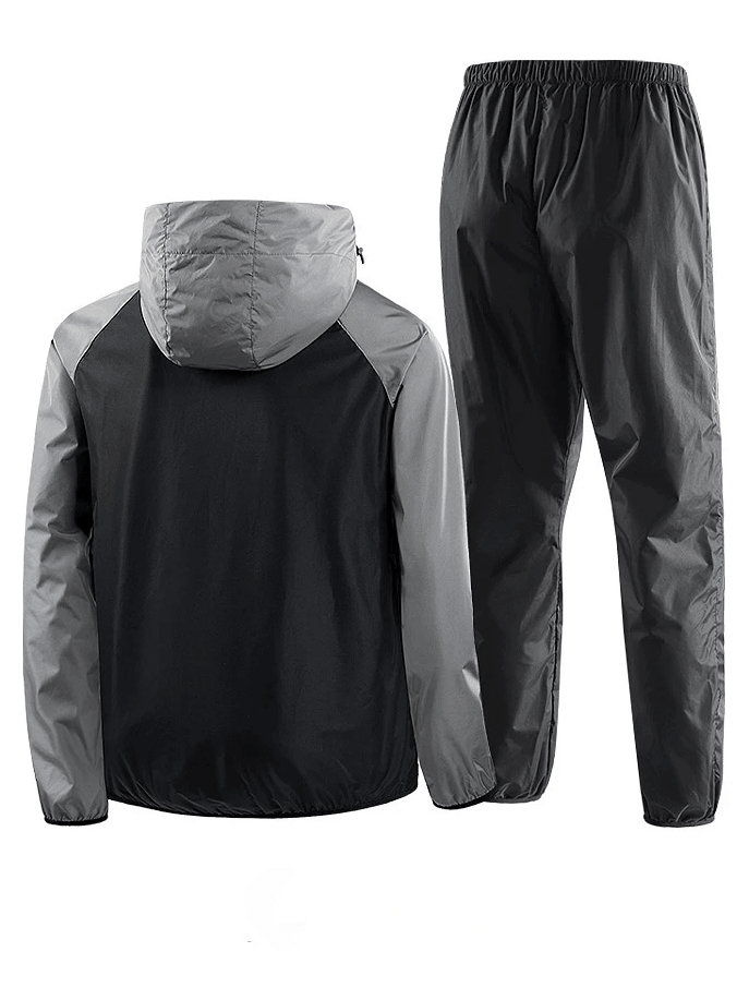 Women’s black and grey quick-dry hooded tracksuit, SF2044, perfect for fitness, running, stylish training, comfortable polyester wear.